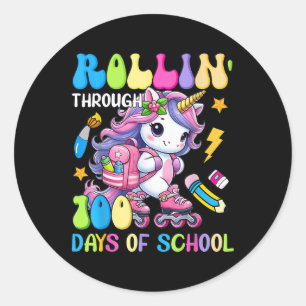 100 Tage Schule Einhorn Mädchen 100. Tag Runder Aufkleber