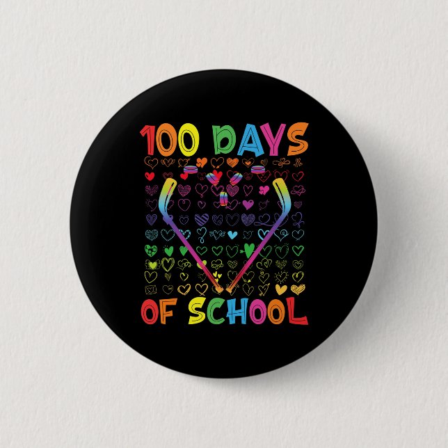 100 Tage Schule Eishockeyschläger Jungen Mädchen 1 Button (Vorderseite)