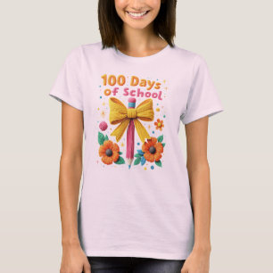 100 Tage Schule - Florales Bleistift-Design T-Shirt