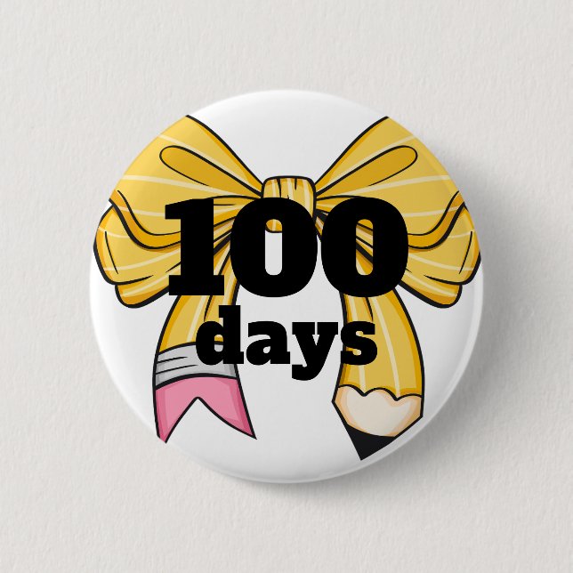 100 Tage Schule Gelber Bleistift Bogen Button (Vorderseite)