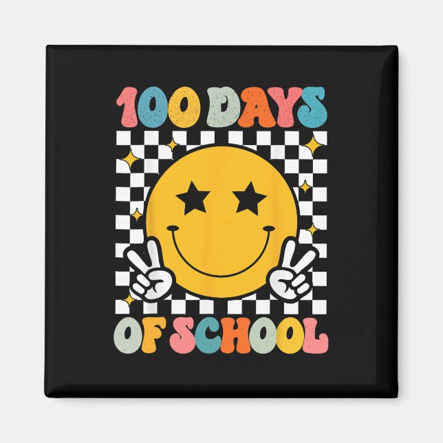 100 Tage Schule Groovy Lächeln Gesicht Magnet (Vorne)