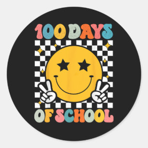 100 Tage Schule Groovy Lächeln Gesicht Runder Aufkleber