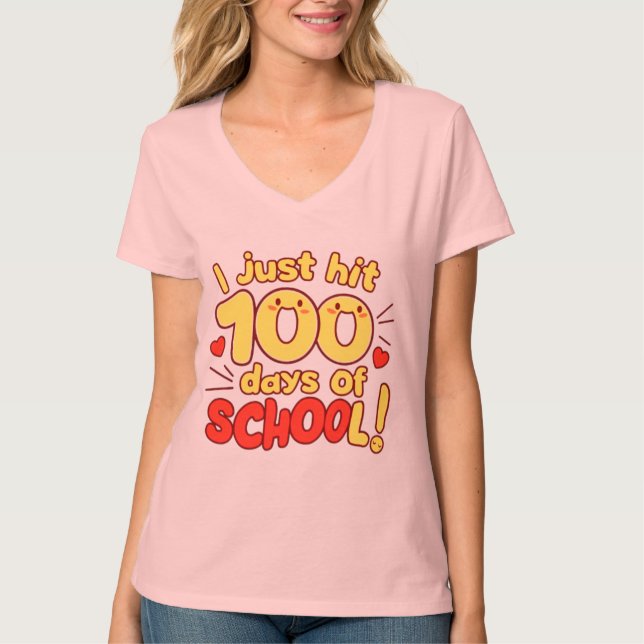 100 Tage Schule Kawaii Style Design T-Shirt (Vorderseite)