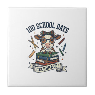 100 Tage Schule Kuh Vintage Gravur Lehrer Shir Fliese
