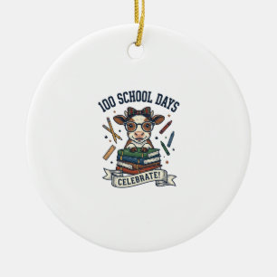 100 Tage Schule Kuh Vintage Gravur Lehrer Shir Keramik Ornament