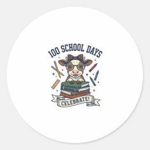 100 Tage Schule Kuh Vintage Gravur Lehrer Shir Runder Aufkleber