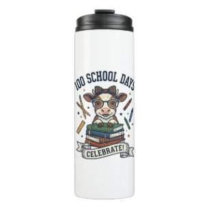 100 Tage Schule Kuh Vintage Gravur Lehrer Shir Thermosbecher