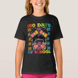 100 Tage Schule Messy Bun Lehrer T-Shirt
