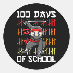 100 Tage Schule Ninja für Kinder Jungen Kampfkunst Runder Aufkleber