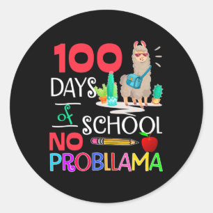 100 Tage Schule No Probllama Llama Llama Girls Runder Aufkleber