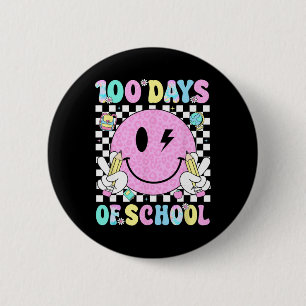 100 Tage Schule Retro-Lächeln Gesicht Lehrer Kinde Button