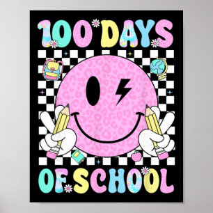 100 Tage Schule Retro-Lächeln Gesicht Lehrer Kinde Poster