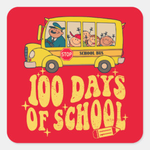 100 Tage Schule - Schulbus Quadratischer Aufkleber