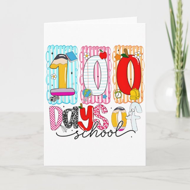 100 Tage Schule Süß Bunt 100. Tag Karte (Vorderseite)