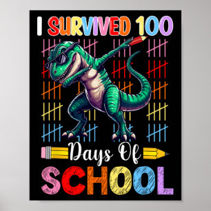 100 Tage Schule Überlebt Süß Bunt Dabbing Poster