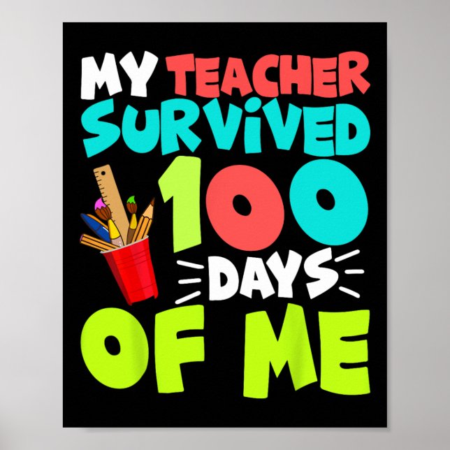 100 Tage Schuljunge Mädchen Kinder Lehrerin Gesche Poster (Vorne)