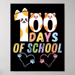 100 Tage Schulkatzen Herz 100 Tage Schulzeit Poster