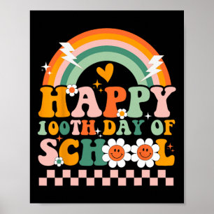 100 Tage Schullehrer Kinder Retro Groovy 100. Poster