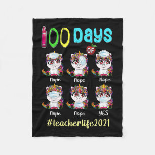 100 Tage Schullehrer Unicorn mit Maske Wr. Fleecedecke