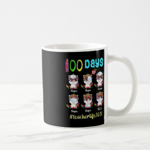 100 Tage Schullehrer Unicorn Wearing Maske W Kaffeetasse