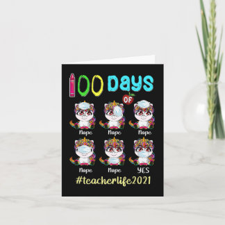 100 Tage Schullehrer Unicorn Wearing Maske W Karte