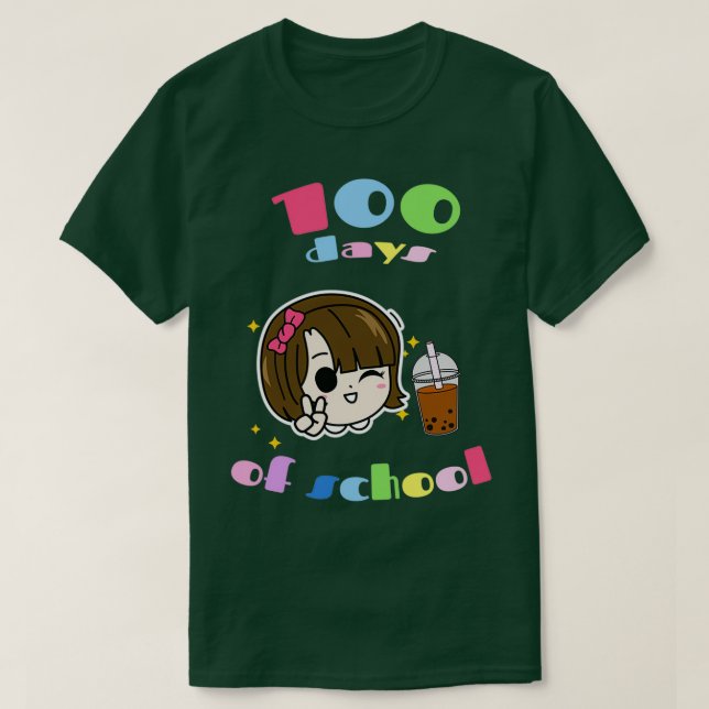 100 Tage Schulmädchen-Blase-Tee Schokolade T-Shirt (Design vorne)