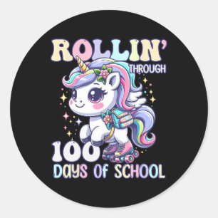 100 Tage Schulmädchen Lehrer 100. Tag Einhorn Runder Aufkleber