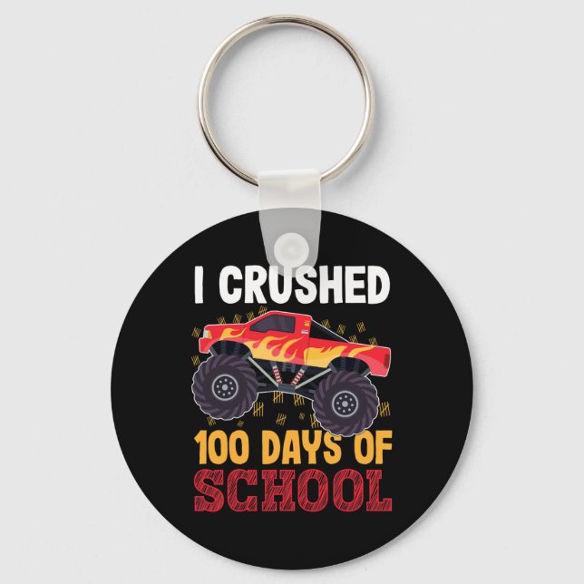 100 Tage Schulmonster Truck Kids Girl zerdrückt Schlüsselanhänger (Vorderseite)