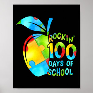 100 Tage Schulpuzzle Apfelautismus Bewusstsein Poster