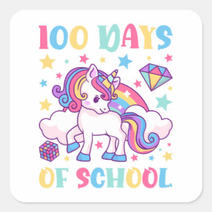 100 Tage Schulunicorn Girls Lehrer Quadratischer Aufkleber