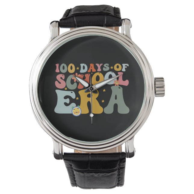 100 Tage Schulzeit Era Groovy Lehrer Kinder Armbanduhr (Vorderseite)