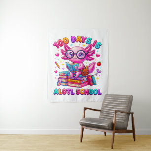 100 Tage sind Alotl Schule Axolotl Mädchen Wandteppich