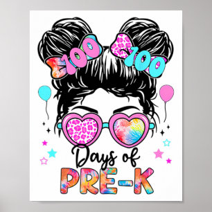 100 Tage Smarter Girls Messy Bun Haar Pre-k Kinder Poster