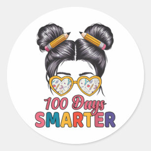 100 Tage Smarter Girls Messy Bun Hair 100. Tag Runder Aufkleber