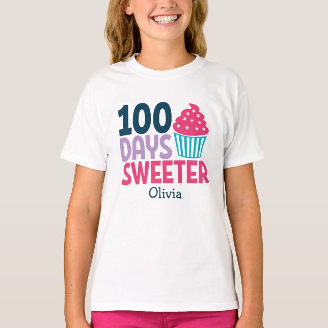 100 Tage Süße| Niedlicher Kuchen Personalisiert T-Shirt (Vorderseite)