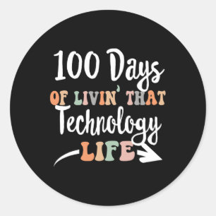 100 Tage Technologie 100. Schultag für Tec Runder Aufkleber