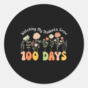 100 Tage wachsende Boho Blume Lehrer 100. Tag Runder Aufkleber