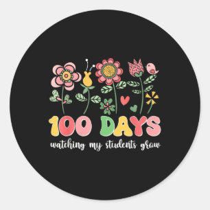 100 Tage wachsende Boho Blume Lehrer 100. Tag Runder Aufkleber