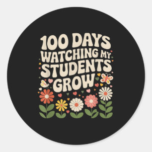 100 Tage wachsende Boho Blume Lehrer 100. Tag Runder Aufkleber