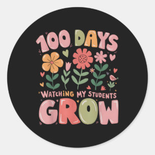 100 Tage wachsende Retro-Blume Lehrer 100. Tag Runder Aufkleber