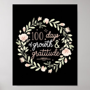 100 Tage Wachstum und Dankbarkeit Boho Blumenlehre Poster