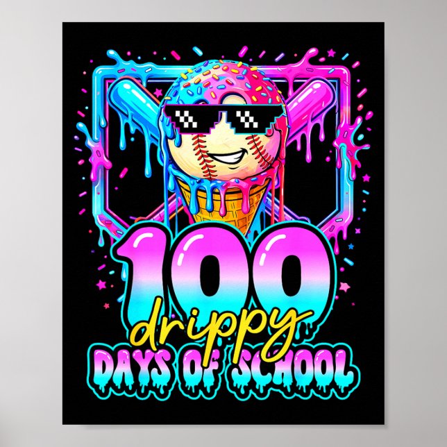 100 triefende Schultage Baseball Eiscreme 100. Poster (Vorne)