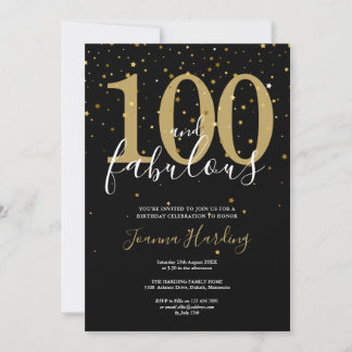 100 und fabelhafte Elegant Gold und Black Birthday Einladung
