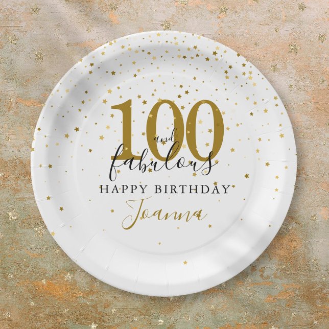 100 und fabelhafte Gold Black Birthday Party Pappteller (100 and Fabulous Gold Black Birthday Party Paper Plates)