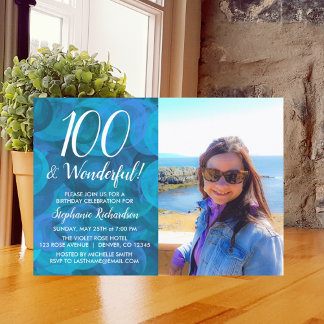 100 und wunderschöne Elegant Ocean Blue Birthday Einladung