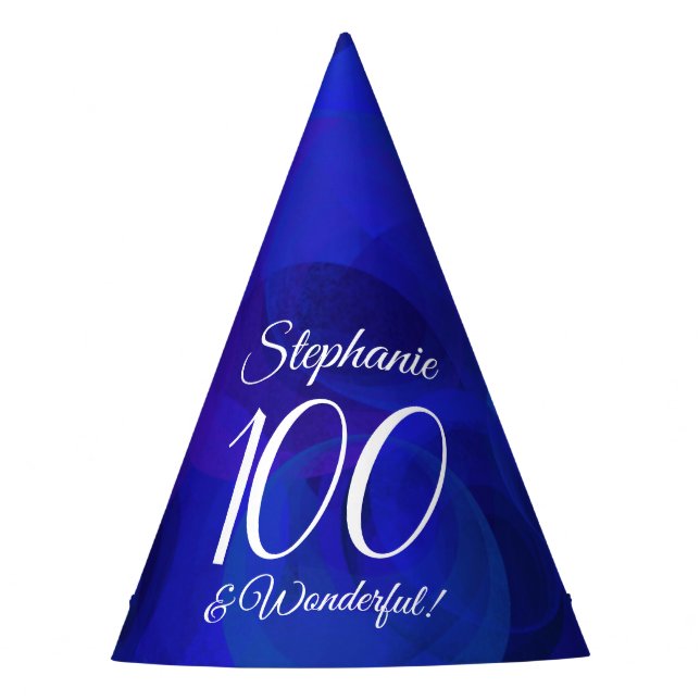 100 und wunderschöne Elegant Royal Blue Birthday Partyhütchen (Vorderseite)