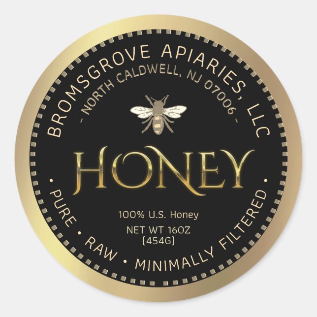 100% US Honey Hand Flaschen Rohschwarzes Gold w Bi Runder Aufkleber (Vorderseite)
