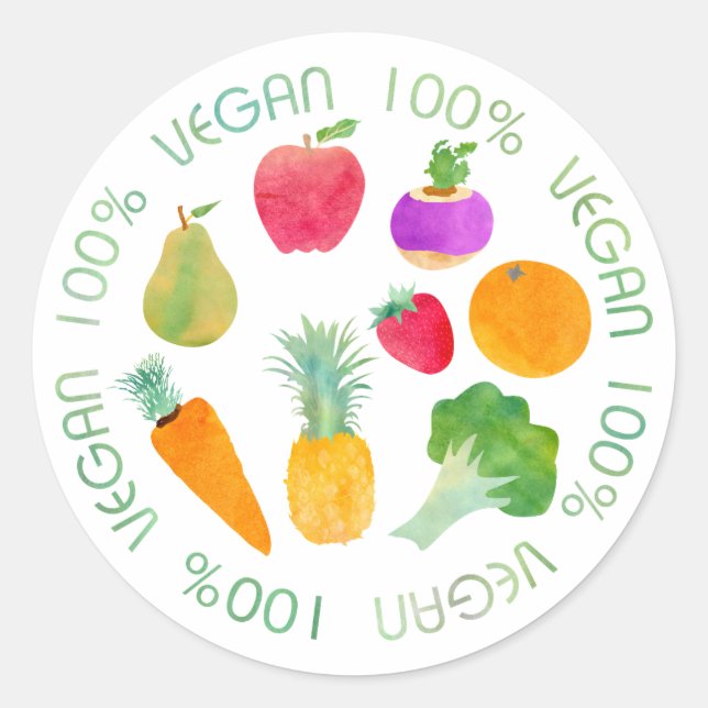 100 % Vegan Obst und Gemüse Runder Aufkleber (Vorderseite)