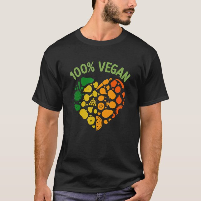 100 Vegane Bunte Herz kühle Vegane Früchte Gemüse T-Shirt (Vorderseite)