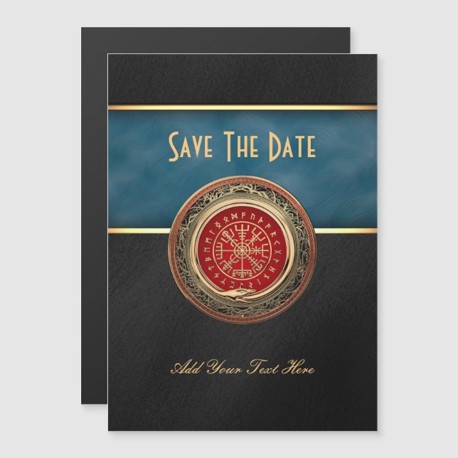 [100] Vegvisir - Viking Gold Magic Runic Compass Magneteinladung (Vorne/Hinten)